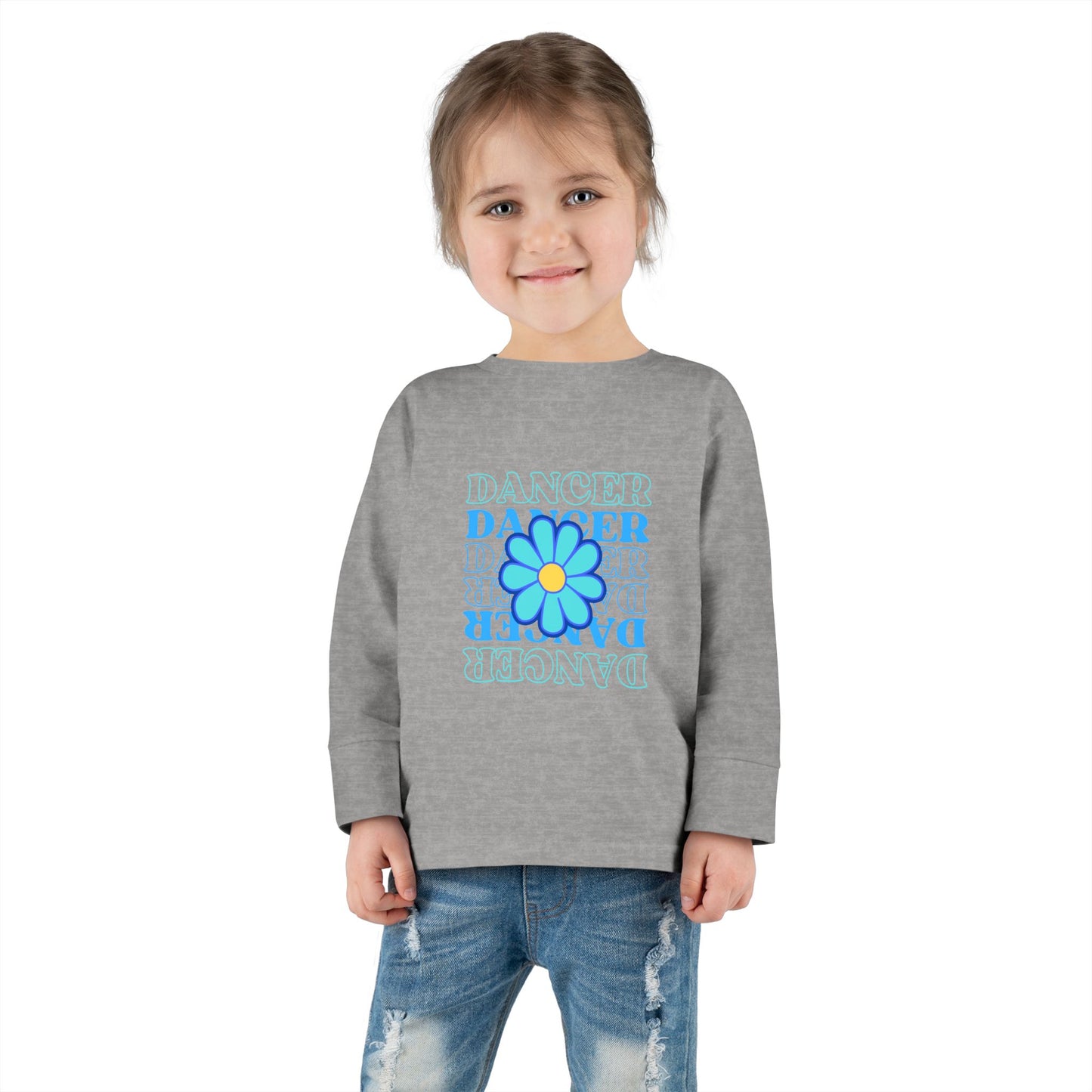 "Dancer" Toddler Long Sleeve Dance T-Shirt – Floral Text Graphic Shirt for Kids