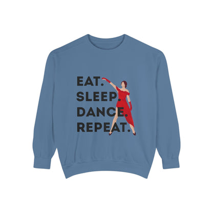 "Eat, Sleep, Dance, Repeat" Unisex Lightweight Crewneck Sweatshirt – Bold Dance Graphic Pullover for Dancers & Studio Life Enthusiasts