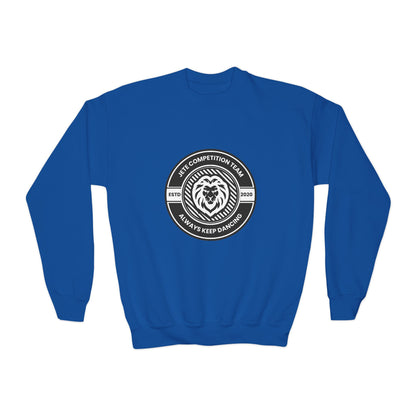"Jeté Competition Team - Always Keep Dancing" Youth Crewneck Sweatshirt – Bold Collegiate-Inspired Dance Graphic Pullover for Kids and Teens
