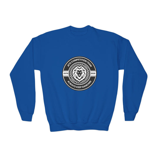 "Jeté Competition Team - Always Keep Dancing" Youth Crewneck Sweatshirt – Bold Collegiate-Inspired Dance Graphic Pullover for Kids and Teens