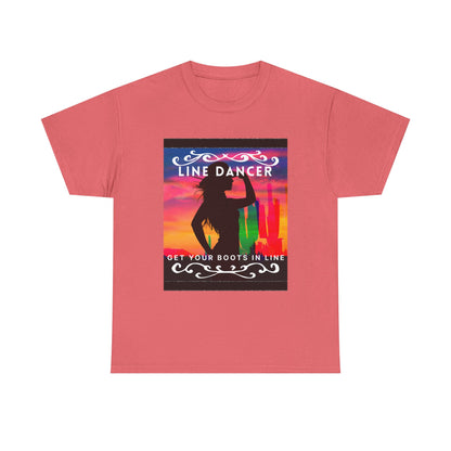 "Line Dancer" Unisex Heavy Cotton T-Shirt – Western Country Dance Graphic Tee – 'Get Your Boots in Line' Cowboy-Inspired Shirt