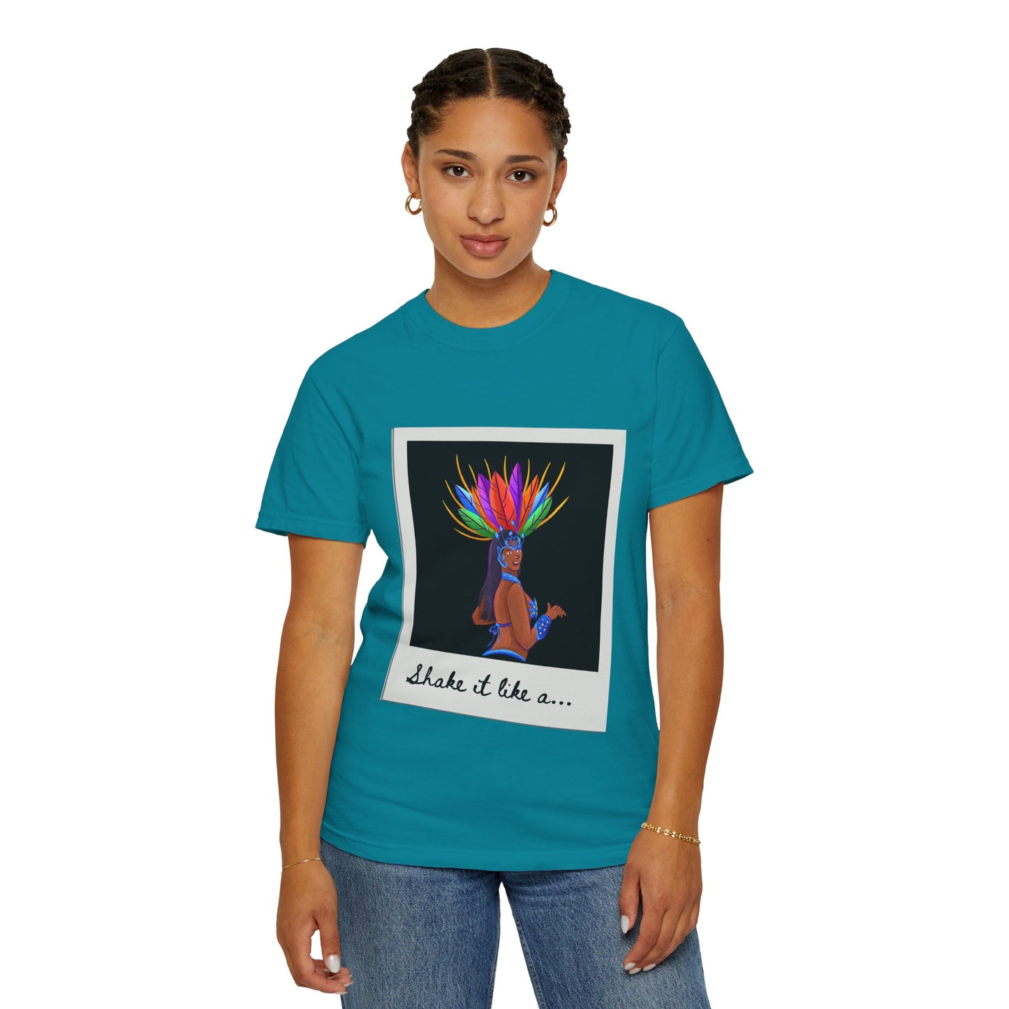"Shake It Like a Samba Star" Unisex Garment-Dyed Dance T-Shirt – Bold Carnival-Inspired Graphic Tee for Dancers