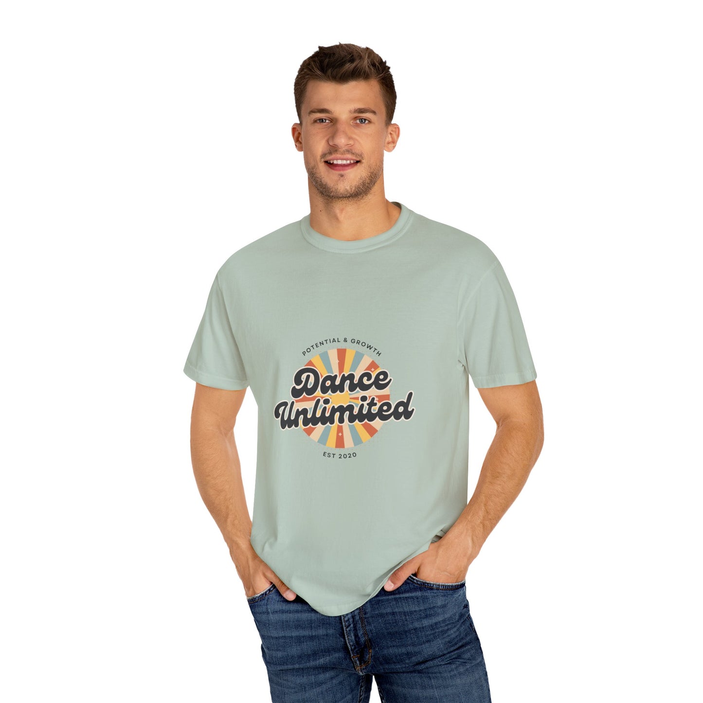"Dance Unlimited, Potential & Growth" Unisex Garment-Dyed T-Shirt – Retro-Inspired Dance Motivation Graphic Tee – Inspirational Shirt for Dancers"