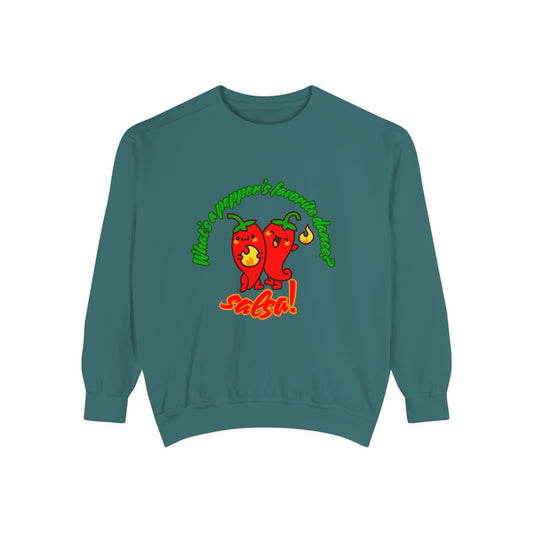 "What's a Pepper's Favorite Dance? Salsa!" Unisex Lightweight Crewneck Sweatshirt – Fun Dance Pun Pullover with Cute Pepper Graphic for Dancers & Food Lovers