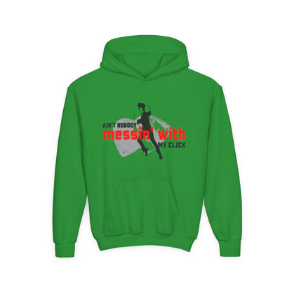 “Ain’t Nobody Messin’ with My Click” Tap Dance Graphic with Tap Shoes & Dancer - Unisex Youth Hoodie – Streetwear Tap Dancing Hoodie for Kids & Young Performers