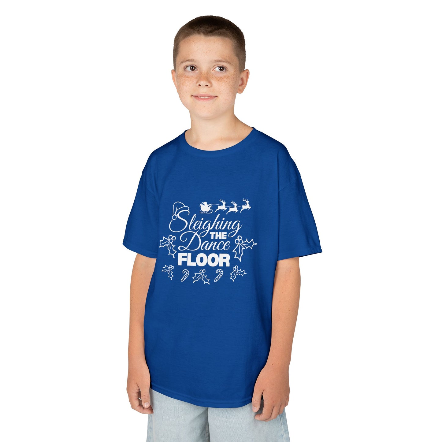 “Sleighing the Dance Floor” YOUTH TEE Short Sleeve with Santa’s Sleigh and Reindeer – Festive Christmas Dance Shirt for Kids and Young Dancers