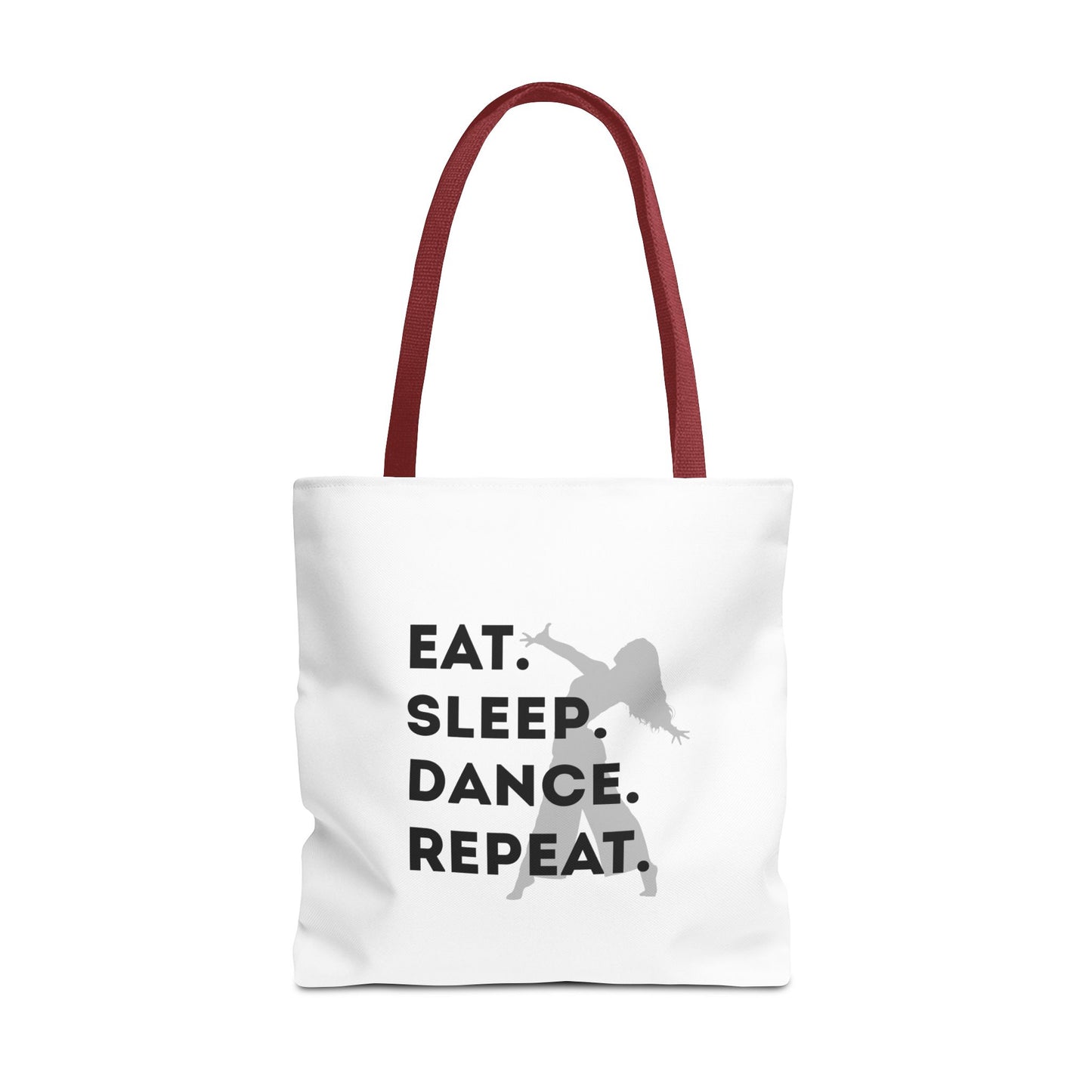 "Eat Sleep Dance Repeat" Canvas Tote Bag – Gray Dancer Silhouette Dance-Themed Reusable Shoulder Bag for Dancers, Studio, or Everyday Use