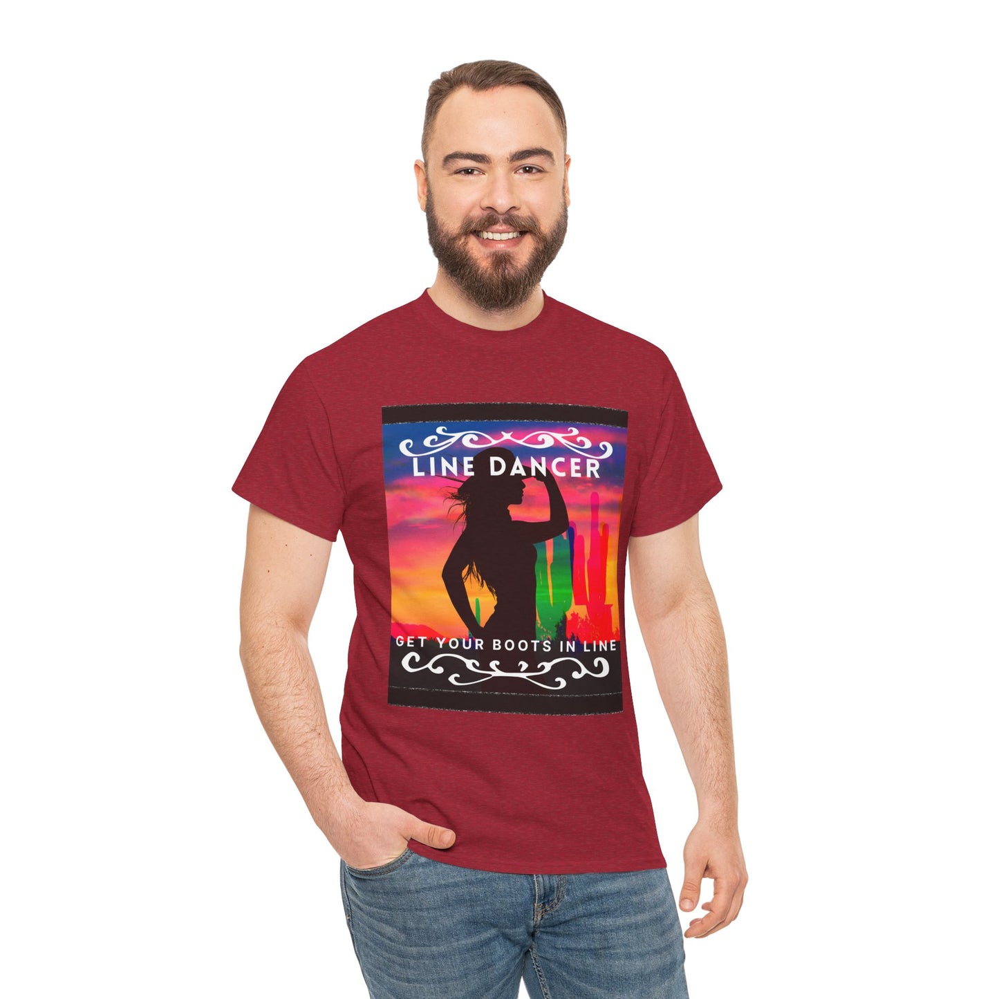"Line Dancer" Unisex Heavy Cotton T-Shirt – Western Country Dance Graphic Tee – 'Get Your Boots in Line' Cowboy-Inspired Shirt
