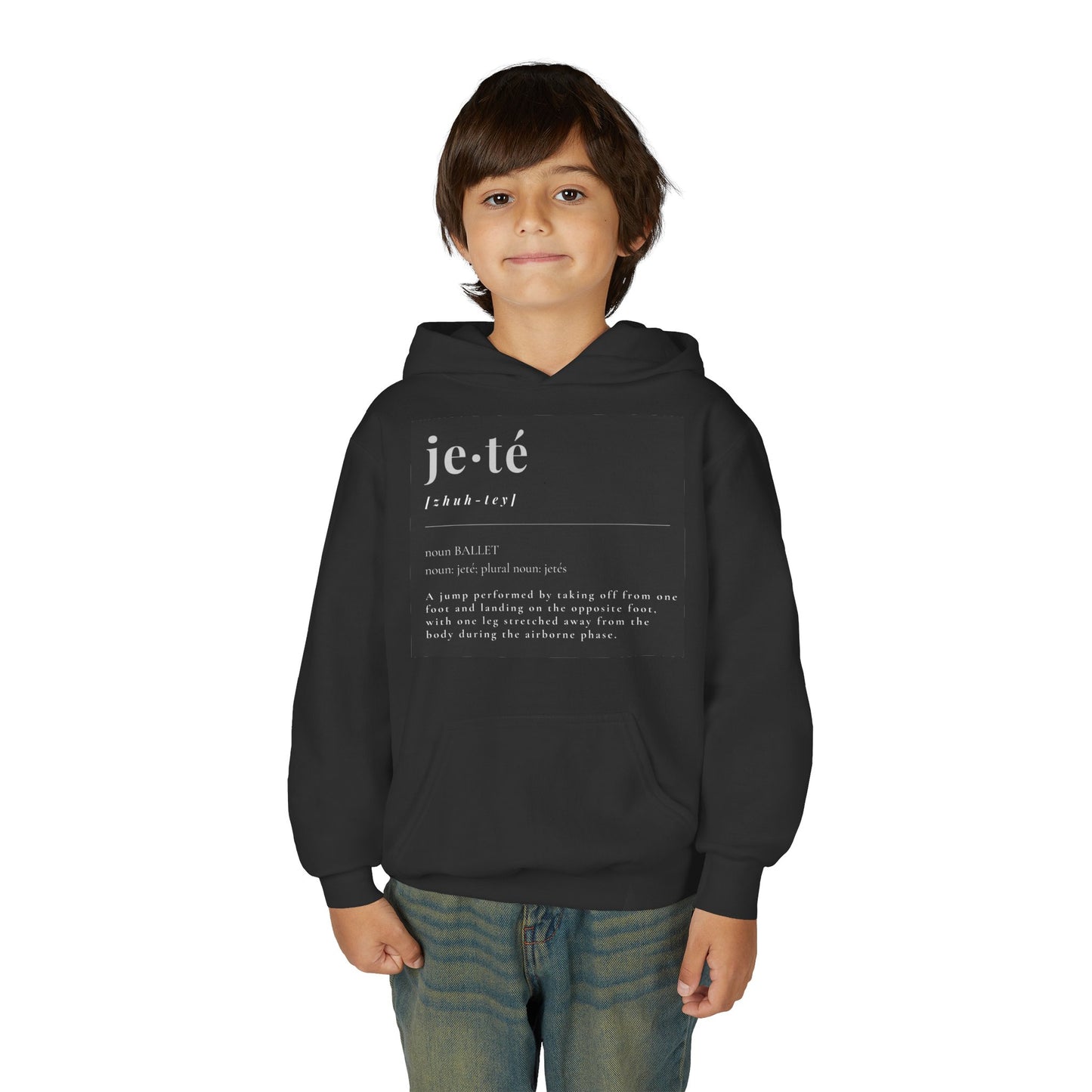 Jeté Definition Unisex Youth Hoodie – Ballet Term Graphic Dance Hoodie for Kids & Teens, Personalized with Name or Studio