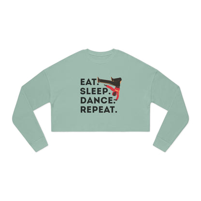 "Eat, Sleep, Dance, Repeat" Women’s Cropped Dance Sweatshirt – Bold B-Boy Graphic | Street Style Dance Apparel for Breakdancers & Hip-Hop Lovers