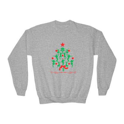 "Christmas Tree Dancer Silhouette" YOUTH SWEATSHIRT  Crewneck – Festive Ballet & Dance Holiday Sweatshirt for Dancers, Teachers, and Studios