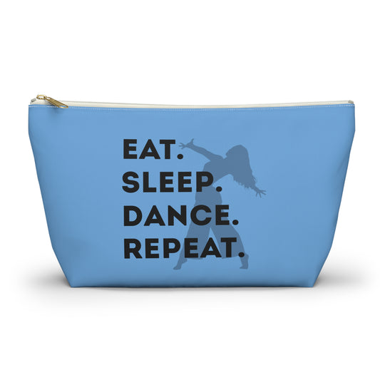 “Eat Sleep Dance Repeat” Makeup Bag – Bold Dancer Graphic – Dance-Themed Zipper Pouch for Cosmetics, Accessories & Travel Essentials