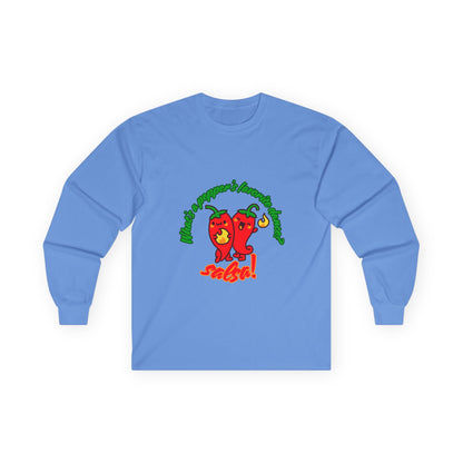 "What’s a Pepper’s Favorite Dance? Salsa!" Unisex Long Sleeve Tee – Funny Dance Pun Shirt with Cute Pepper Graphic for Dancers & Food Lovers