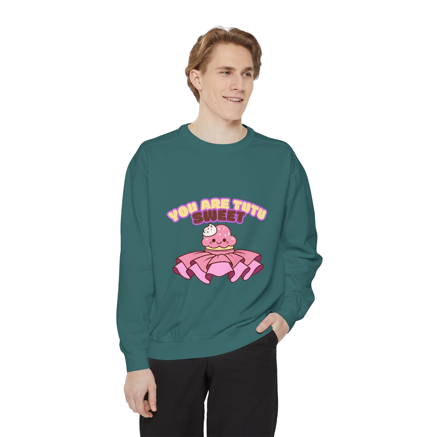 "You Are Tutu Sweet" Unisex Lightweight Crewneck Sweatshirt – Kawaii Cupcake in a Tutu Graphic Pullover for Ballet & Dance Lovers