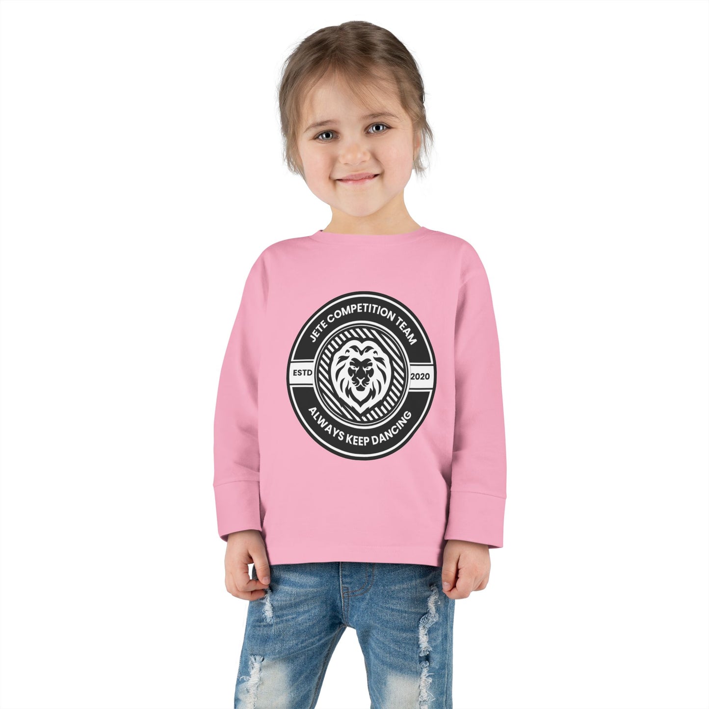 "Jeté Competition Team – Always Keep Dancing" Toddler Dance T-Shirt – Collegiate-Inspired Emblem Graphic Long Sleeve Tee for Kids