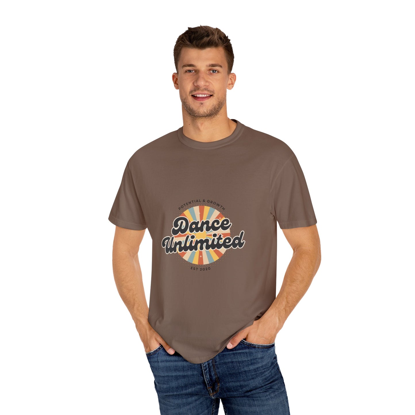 "Dance Unlimited, Potential & Growth" Unisex Garment-Dyed T-Shirt – Retro-Inspired Dance Motivation Graphic Tee – Inspirational Shirt for Dancers"