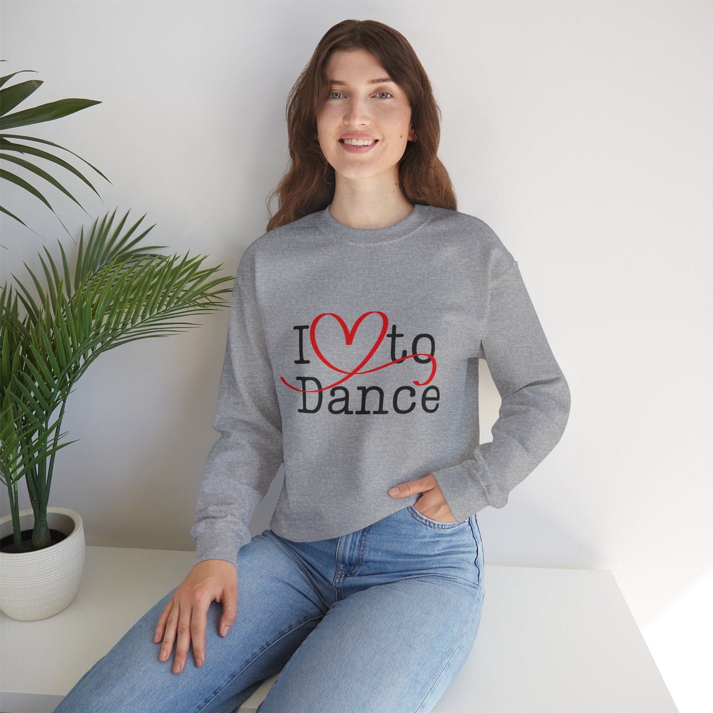 "I Love to Dance" Unisex Crewneck Sweatshirt – Dance Lover Gift with Hand-Drawn Heart Graphic