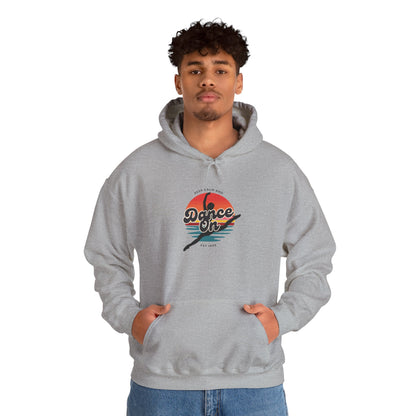 “Keep Calm and Dance On” Retro Hoodie – Unisex Dance-Inspired Hooded Sweatshirt for Dancers & Movement Lovers