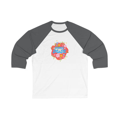 "Dance Mom" Unisex 3/4 Sleeve Baseball Tee – Bold Floral Dancer Graphic Front & Superhero Role List Back | Dance Parent Shirt for Performances and Competitions