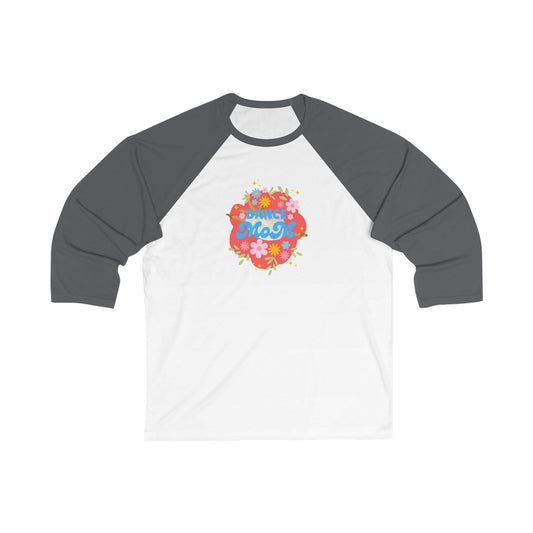 "Dance Mom" Unisex 3/4 Sleeve Baseball Tee – Bold Floral Dancer Graphic Front & Superhero Role List Back | Dance Parent Shirt for Performances and Competitions