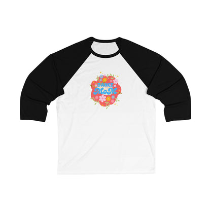 "Dance Mom" Unisex 3/4 Sleeve Baseball Tee – Bold Floral Dancer Graphic Front & Superhero Role List Back | Dance Parent Shirt for Performances and Competitions