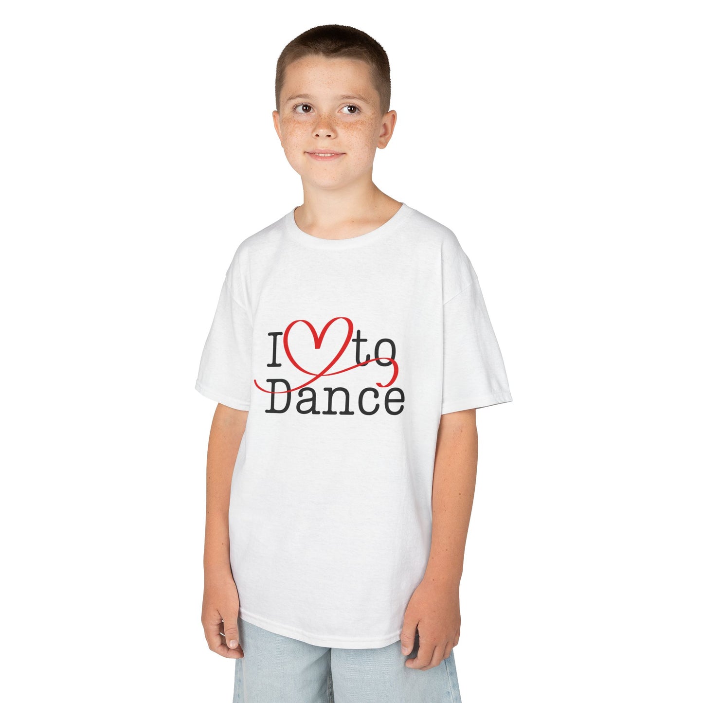 "I Love to Dance" Youth Short Sleeve Tee – Hand-Drawn Heart Graphic Dance Lover T-Shirt