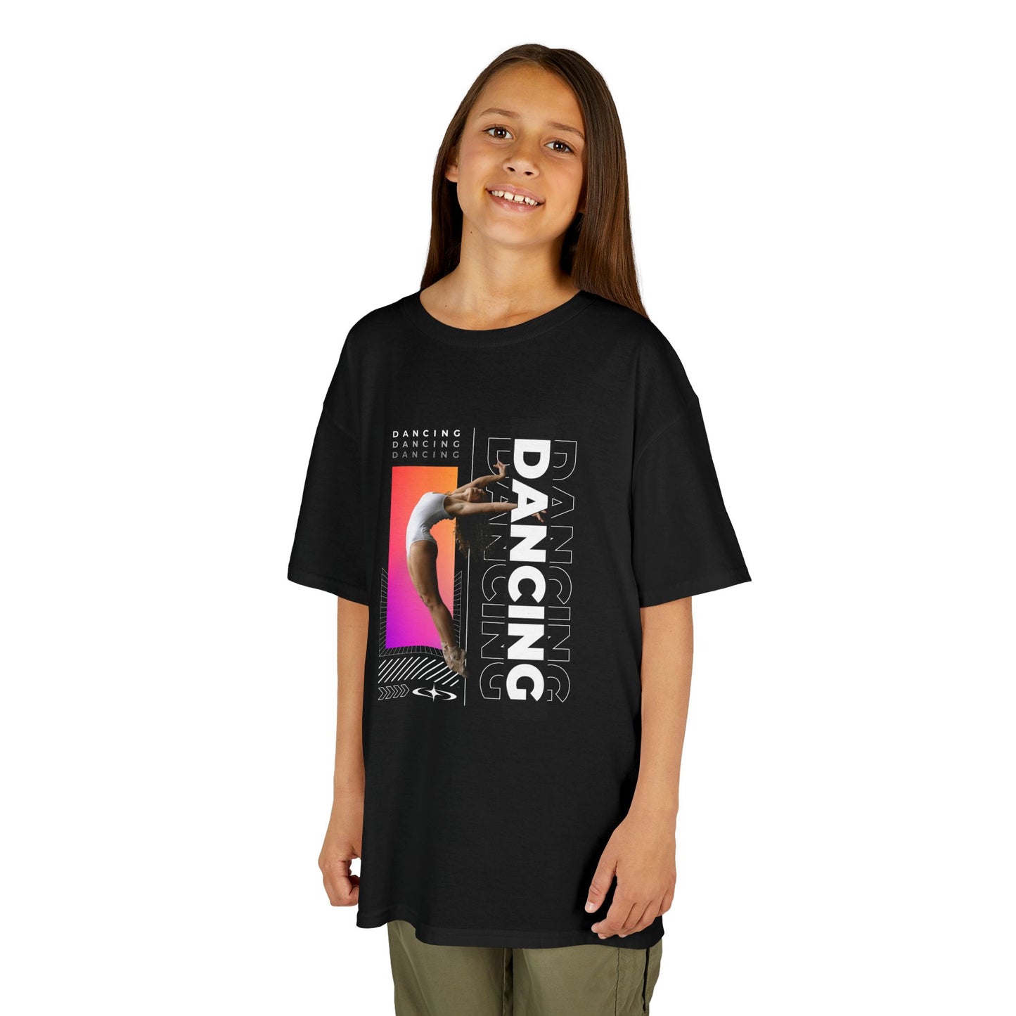 “Dancing” Youth Short Sleeve T-Shirt – Streetwear-Inspired Female Dancer Graphic – Stylish Kids Dance Apparel Tee