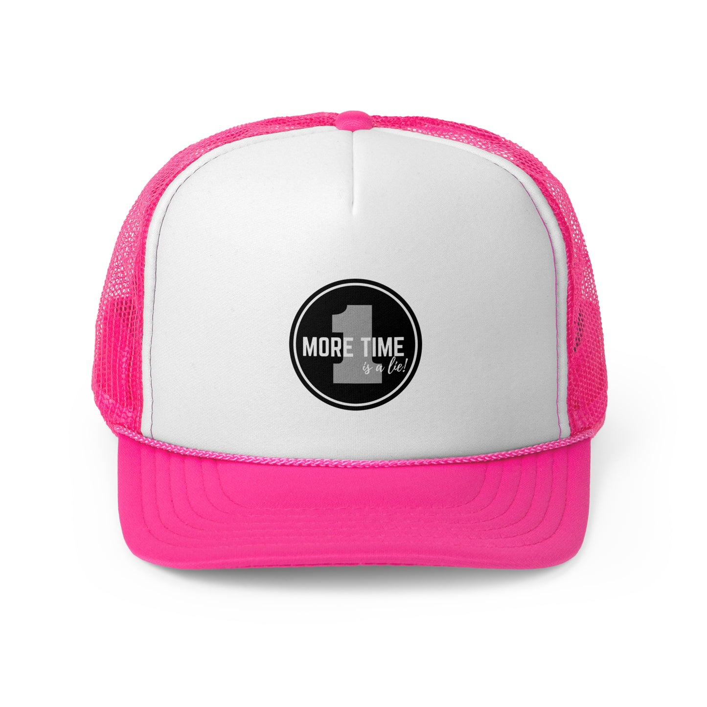 "One More Time is a Lie" Dance Quote Unisex Trucker Hat – Emblem Graphic Cap for Dancers & Dance Moms – Funny Dance Rehearsal Hat