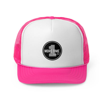 "One More Time is a Lie" Dance Quote Unisex Trucker Hat – Emblem Graphic Cap for Dancers & Dance Moms – Funny Dance Rehearsal Hat