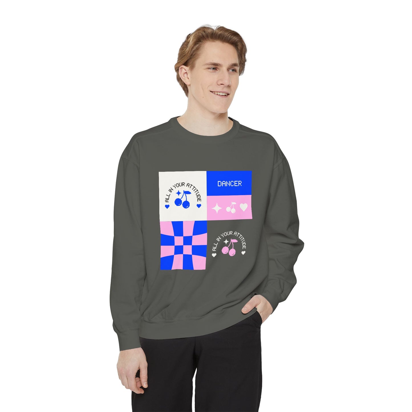 "Dancer – All in Your Attitude" Unisex Lightweight Crewneck Sweatshirt – Retro-Inspired Dance Graphic Pullover for Confident Movers & Performers