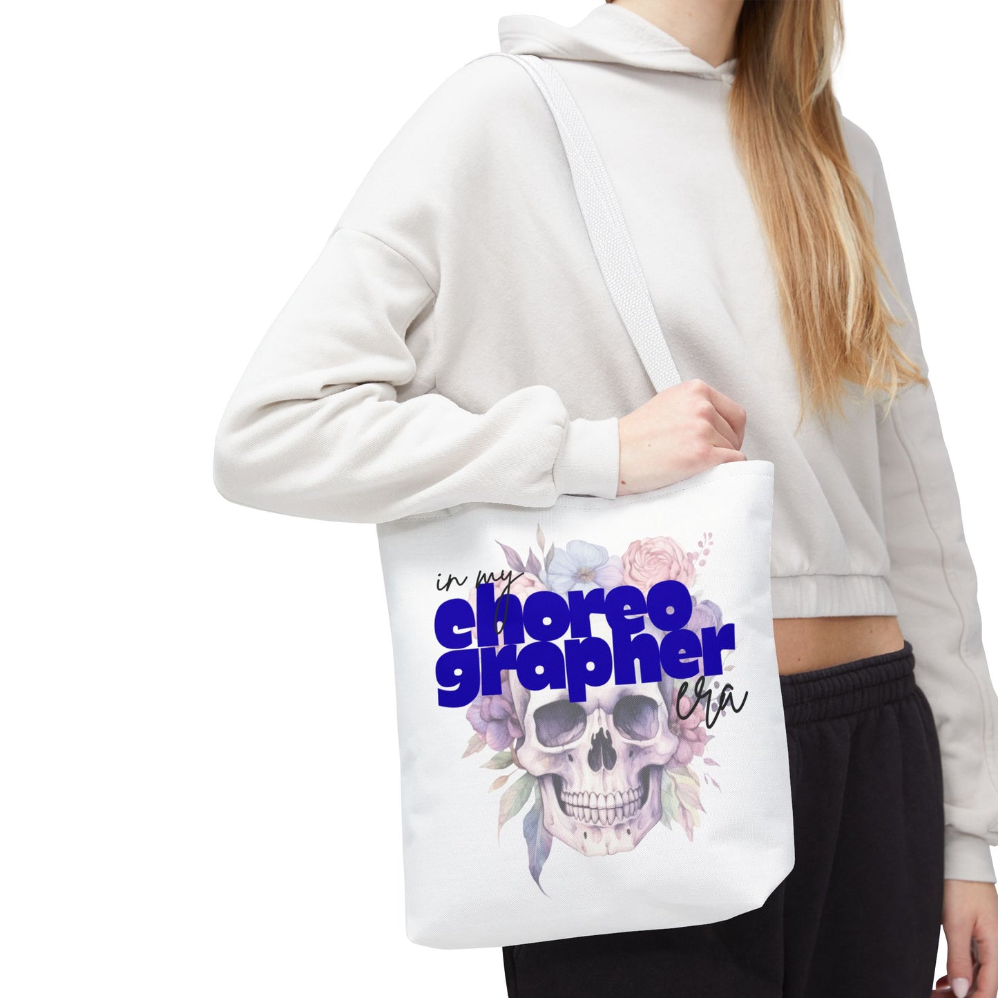 In My Choreographer Era Tote Bag with Colored Handles – Pastel Floral Skull Dance-Inspired Carryall