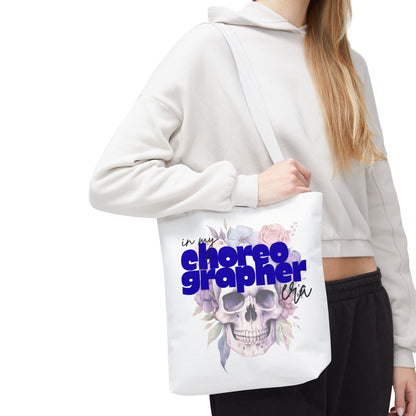 In My Choreographer Era Tote Bag with Colored Handles – Pastel Floral Skull Dance-Inspired Carryall