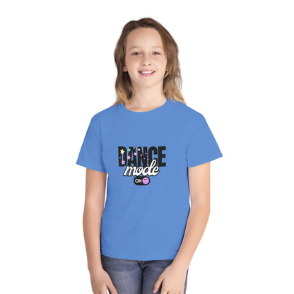 “Dance Mode On" Comfort Colors Youth Midweight  T-Shirt – Pastel Stars & Smiley Face Dance Graphic Tee for Kids