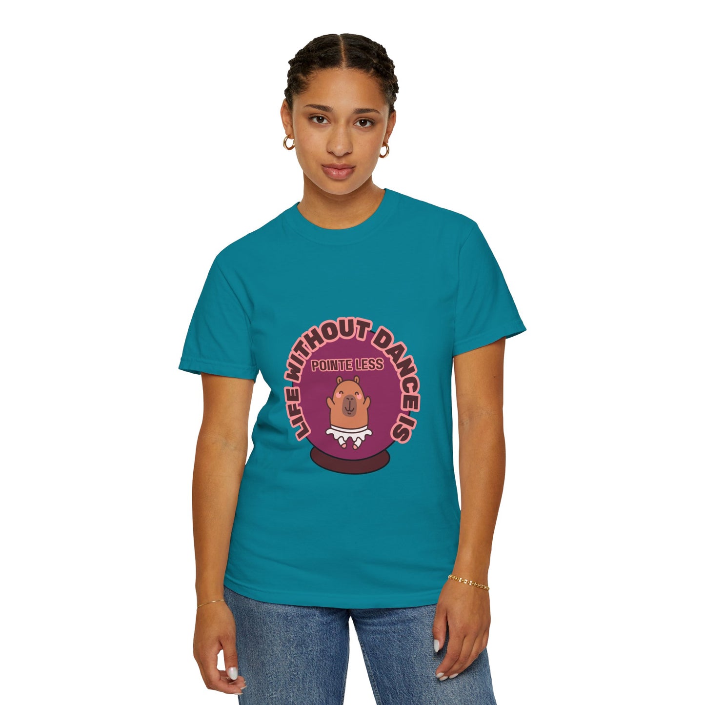 "Life Without Dance is Pointeless" Unisex Garment-Dyed T-Shirt – Cute Dancing Capybara Graphic Tee – Funny Dance Shirt for Animal Lovers & Performers
