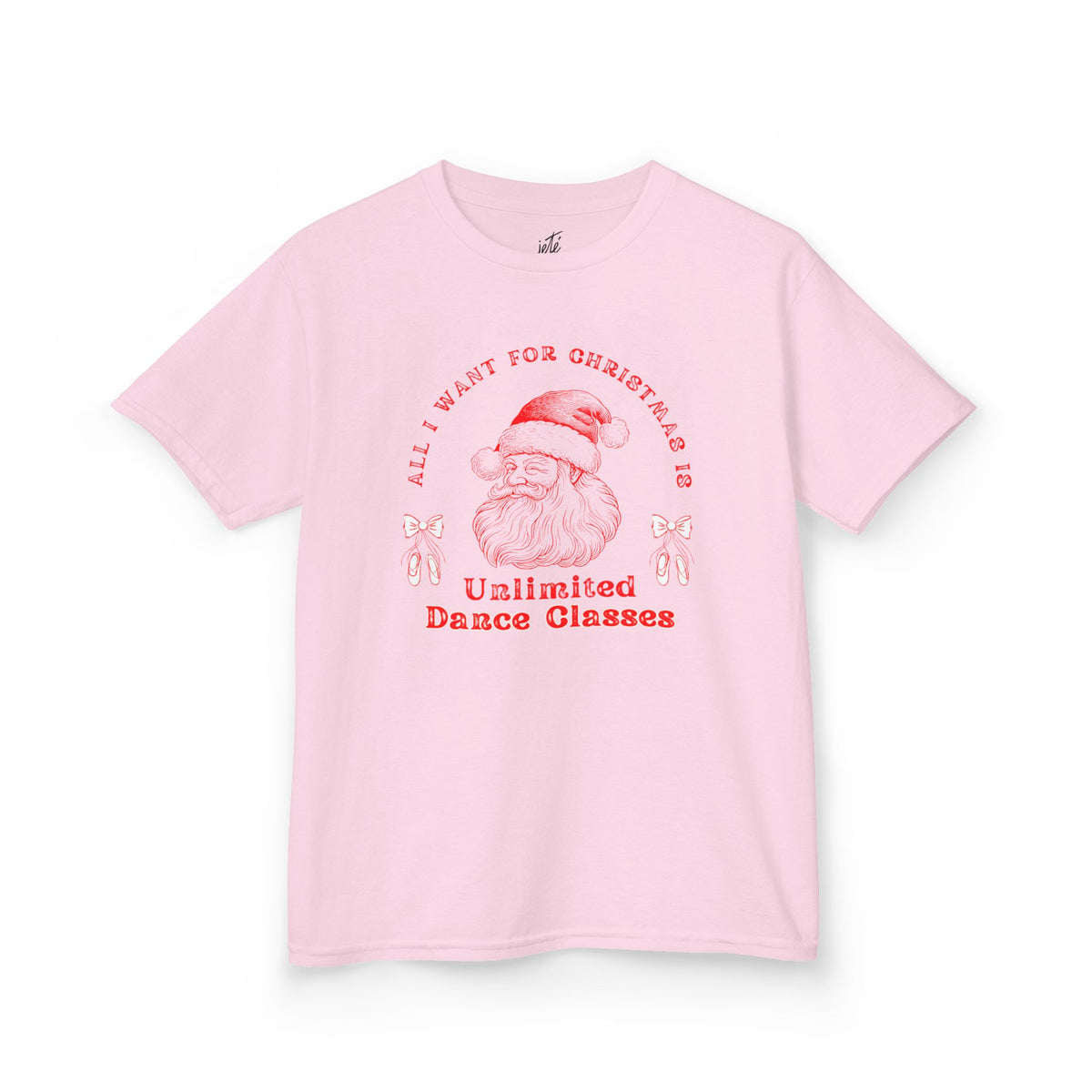 “All I Want for Christmas Is Unlimited Dance Classes” YOUTH TEE Short Sleeve with Vintage Santa – Festive Holiday Dance Tee for Dancers & Studios