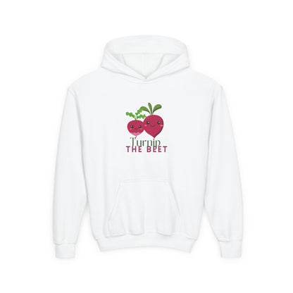"Turnip the Beet" Youth Hooded Sweatshirt – Cute Vegetable Dance Pun Graphic Hoodie for Kids and Teens