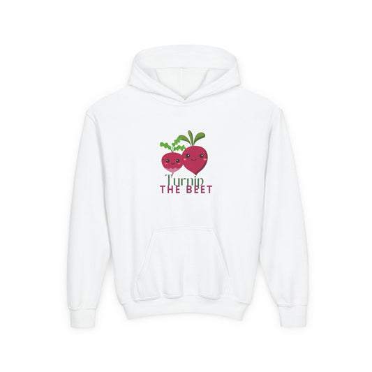 "Turnip the Beet" Youth Hooded Sweatshirt – Cute Vegetable Dance Pun Graphic Hoodie for Kids and Teens