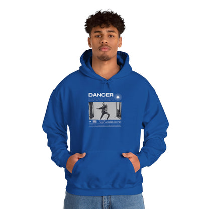 “Dancer” Text with Jazz-Inspired Streetwear-Style Pose Graphic – Unisex Heavy Blend™ Hooded Sweatshirt – Cozy Dance Hoodie for Jazz Dancers & Performing Arts Lovers  "