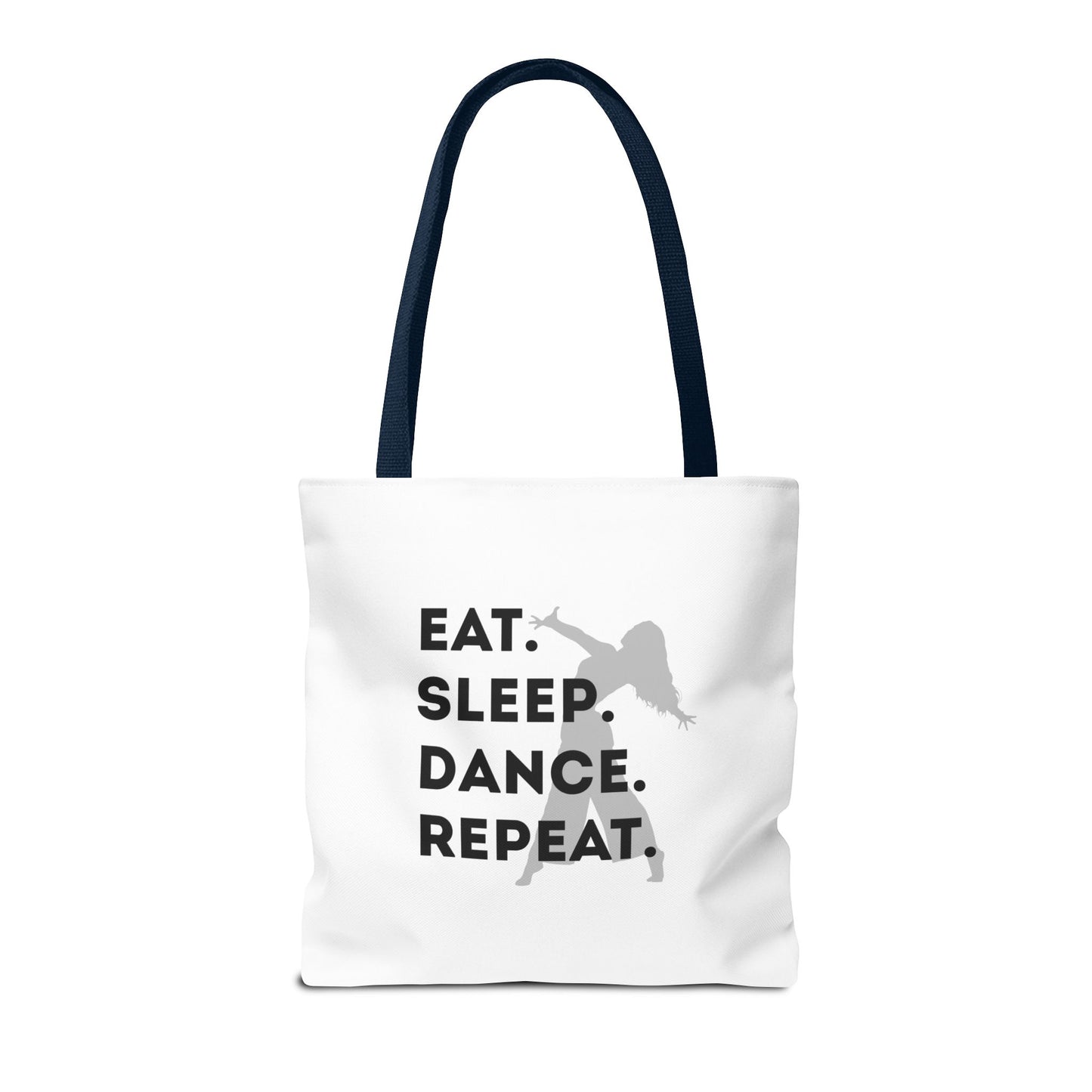 "Eat Sleep Dance Repeat" Canvas Tote Bag – Gray Dancer Silhouette Dance-Themed Reusable Shoulder Bag for Dancers, Studio, or Everyday Use