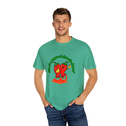 "What's a Pepper's Favorite Dance? Salsa!" Dance Pun Unisex Garment-Dyed T-Shirt – Funny Dance Joke Tee with Cute Pepper Graphic – Dance Humor Shirt for Food & Pun Lovers