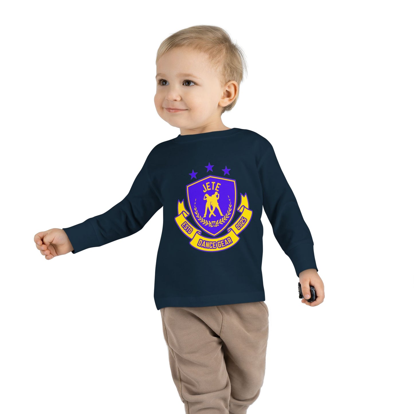 "Jeté Dance Gear" Toddler Dance T-Shirt – Collegiate-Inspired Dancer Graphic Long Sleeve Tee for Kids