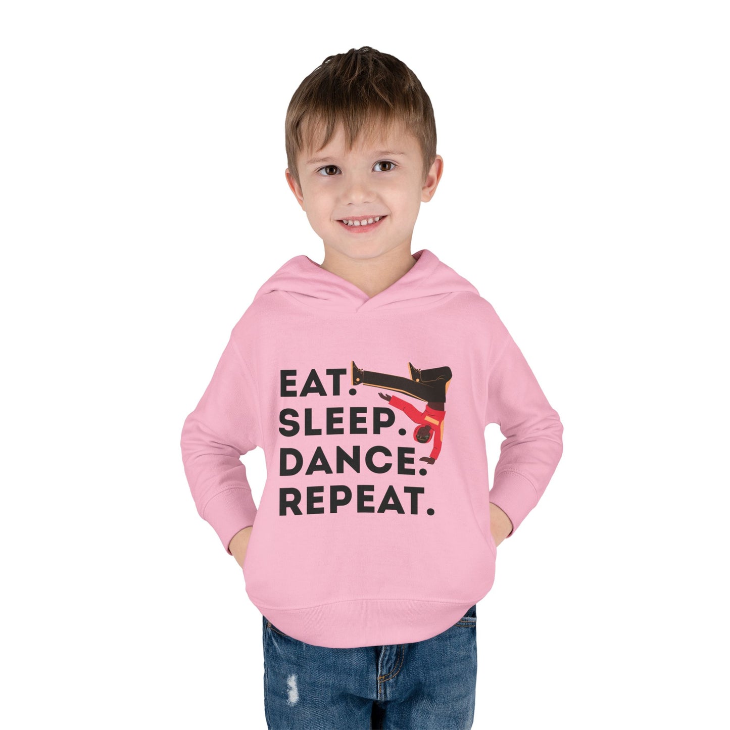 "Eat Sleep Dance Repeat" Toddler Pullover Hoodie – Bold B-Boy Dance Graphic Fleece Sweatshirt for Kids