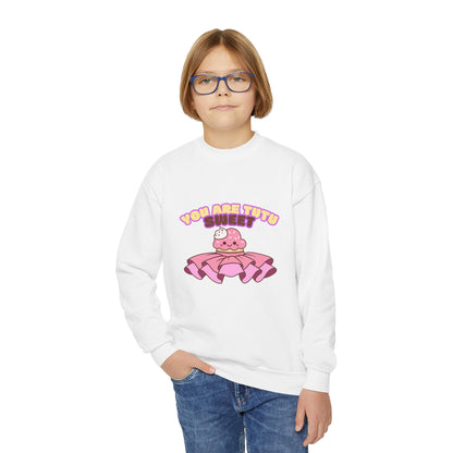 "You Are Tutu Sweet" Youth Crewneck Dance Sweatshirt – Kawaii Cupcake Graphic | Cute Ballet Themed Kids Pullover