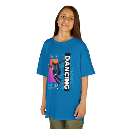 “Dancing” Youth Short Sleeve T-Shirt – Streetwear-Inspired Male Dancer Graphic – Stylish Kids Dance Apparel Tee