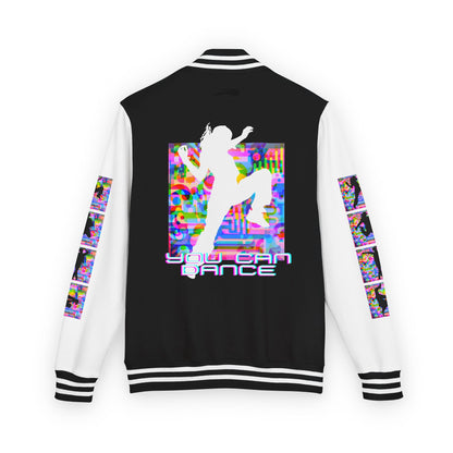 Levels Premium Collection Dance Letterman Jacket – Colorful Unisex Streetwear Varsity Jacket with "Levels Pictures Textures" Front and Dancer Silhouette Back Graphic