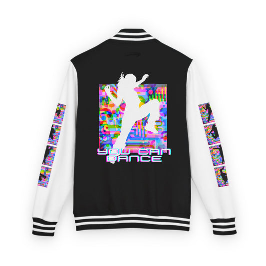 Levels Premium Collection Dance Letterman Jacket – Colorful Unisex Streetwear Varsity Jacket with "Levels Pictures Textures" Front and Dancer Silhouette Back Graphic