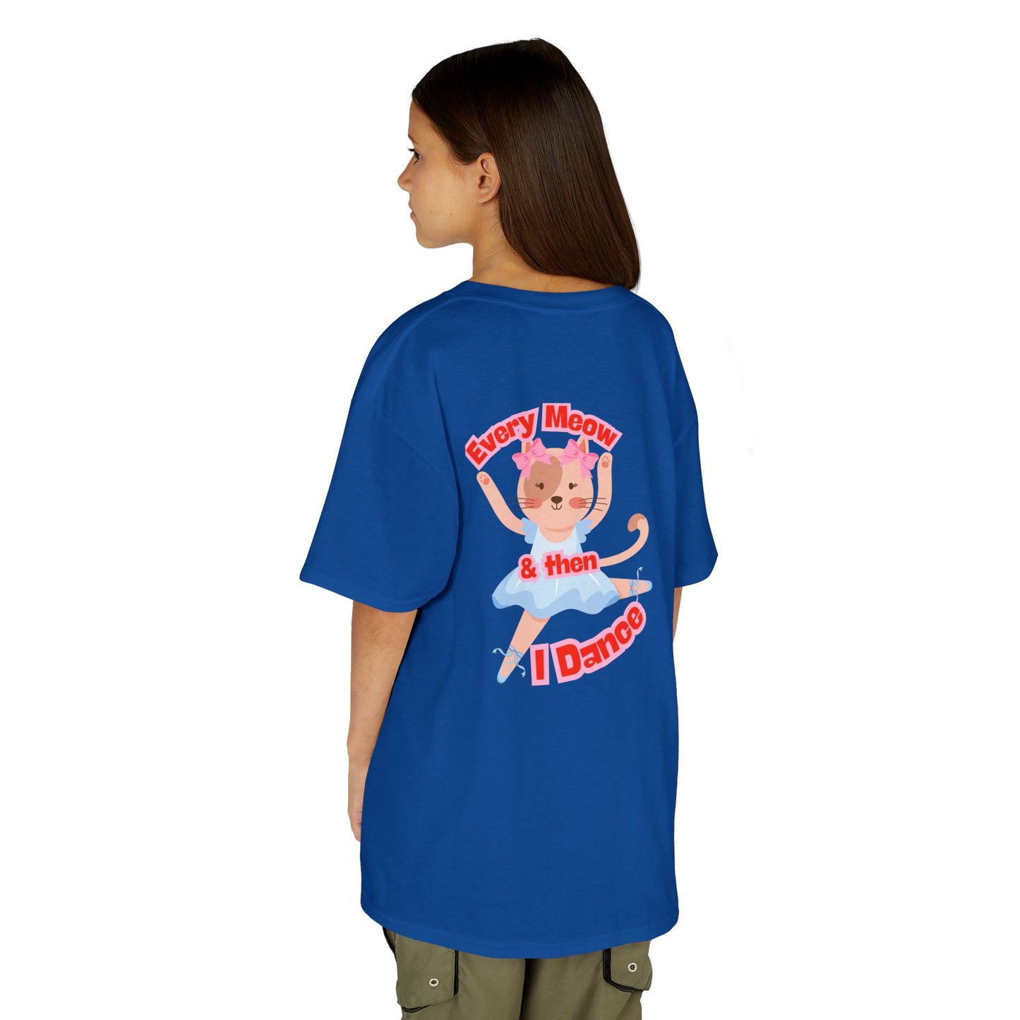 "Every Meow & Then I Dance" – Youth Short Sleeve Tee with Cute Dancing Cat Graphic | Kids’ Dance & Cat Lover T-Shirt