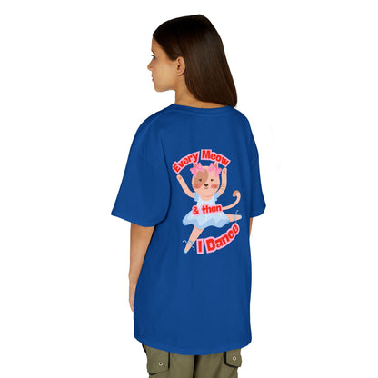 "Every Meow & Then I Dance" – Youth Short Sleeve Tee with Cute Dancing Cat Graphic | Kids’ Dance & Cat Lover T-Shirt
