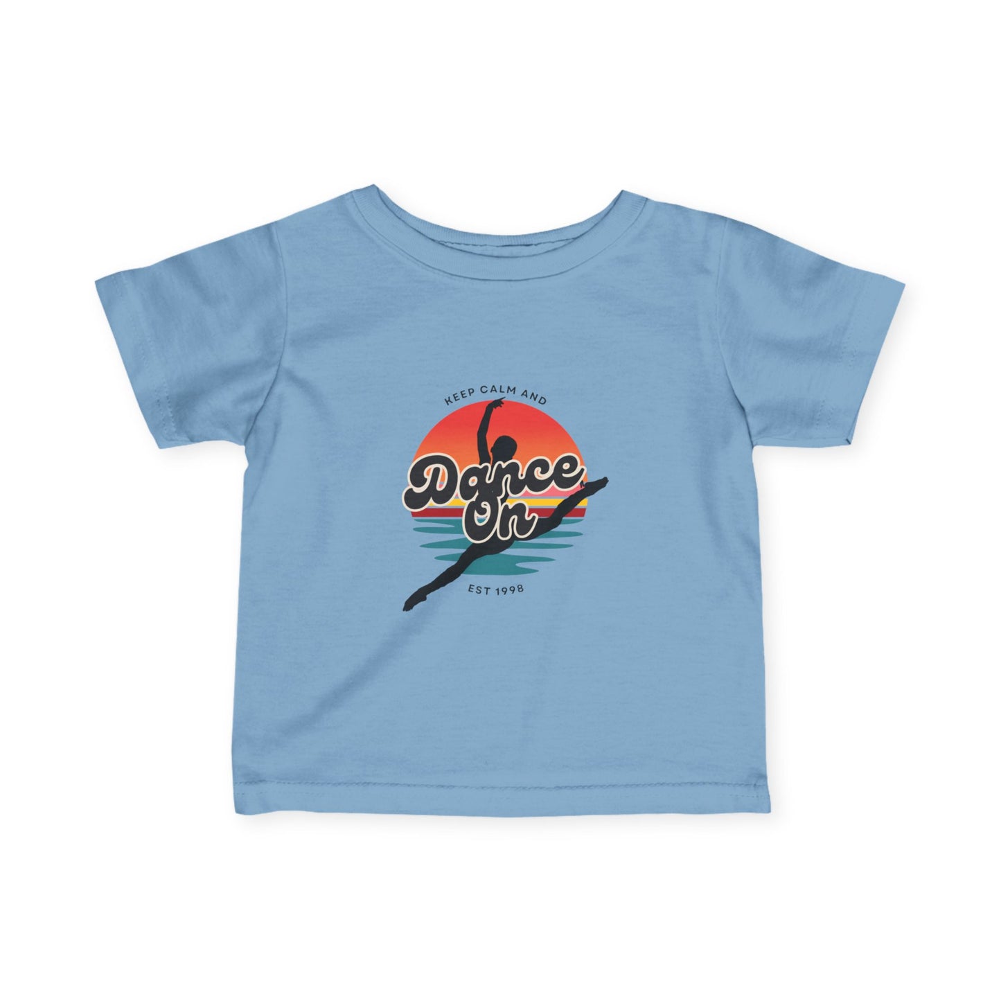 "Keep Calm and Dance On" Retro Dance Graphic Infant Fine Jersey Tee – Cute Baby Dance T-Shirt for Future Tiny Dancers