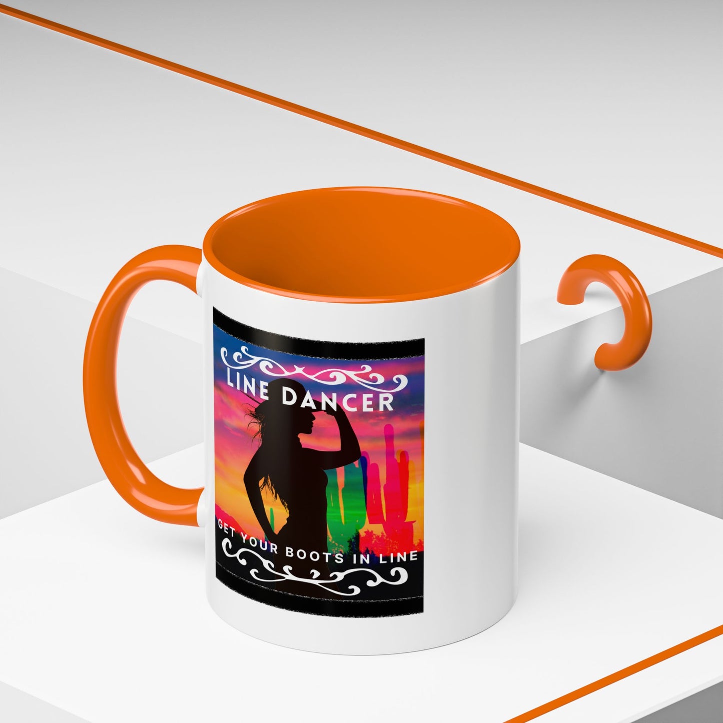 "Line Dancer" Accent Coffee Mug – Cute Cowgirl Graphic Ceramic Mug for Country Dance Lovers